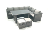 Fimous Outdoor Lounge Rattan Corner Sofa Set 6 Seater Garden Furniture with Small FootStools