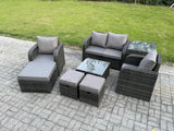 Fimous Rattan Garden Furniture Set Patio Conservatory Indoor Outdoor 8 Piece Set with Love Sofa Square Coffee Table 3 Footstools Side Table