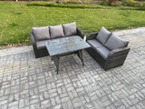 Fimous High Back PE Rattan Sofa Set Outdoor Garden Furniture Dining Table Set Love Sofa 3 Seater Sofa