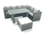 Fimous 7 Seater Rattan Corner Sofa Set Rectangular Dining Table Set With Seat And Back Cushion