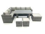 Fimous PE Rattan Corner Sofa Set Rectangular Dining Table Set With Seat And Back Cushion 7 Seater