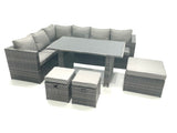 Fimous PE Rattan Corner Sofa Set Rectangular Dining Table Set With Seat And Back Cushion 7 Seater