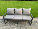 Fimous 4 Pieces Garden Furniture Set Aluminium Adjustable Rising Lifting Dining Table and Sofa Set with Big Footstool Dark Grey