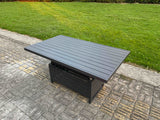 Fimous 3 Pieces Garden Furniture Set Aluminium Adjustable Rising Lifting Dining Table and Sofa Set with Cushions Dark Grey