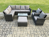Fimous 9 Seater High Back Outdoor Garden Furniture Set Rattan Corner Sofa Sets With Rectangular Coffee Table Big Footstool 2 Armchairs Dark Grey Mixed