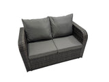 Fimous Rattan Garden Outdoor Furniture Set 3 Seater Sofa Love Sofa Coffee Table with 3 Footstools 2 Side Table Dark Grey Mixed