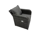 Fimous 3 Seater Sofa Reclining Chair Coffee Table Set Rattan Garden Outdoor Furniture Set with 2 Side Tables 4 Stool Dark Grey Mixed
