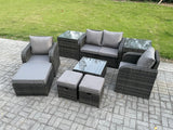 Fimous Rattan Garden Furniture Set Patio Conservatory Indoor Outdoor 9 Piece Set with Love Sofa Square Coffee Table 3 Footstools 2 Side Tables