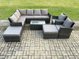 Fimous 10 Seater High Back Outdoor Garden Furniture Set Rattan Corner Sofa Sets With Rectangular Coffee Table 2 Big Footstool 2 Armchairs Dark Grey Mixed