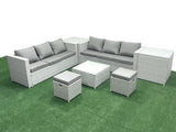 Fimous Rattan Garden Outdoor Furniture Set 8 Seater Rattan Garden Sofa Set with 2 Small Footstool 2 Side Tables Light Grey Mixed