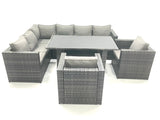 Fimous Dark Grey Outdoor Lounge Rattan Corner Sofa Set Garden Furniture Rectangular Dining Table Chair