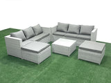 Fimous Rattan Garden Outdoor Furniture Set 8 Seater Rattan Garden Sofa Set with 2 Big Footstools Light Grey Mixed
