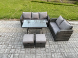 Fimous High Back PE Rattan Sofa Set Outdoor Garden Furniture Dining Table Set Love Sofa 3 Seater Sofa 2 Small Footstool