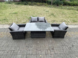Fimous Rattan Outdoor Furniture Adjustable Rising Lifting Rectangle Dining Table Chairs Two Seater Love Sofa Sets 4 Seater