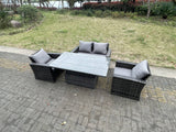 Fimous Rattan Outdoor Furniture Adjustable Rising Lifting Rectangle Dining Table Chairs Two Seater Love Sofa Sets 4 Seater