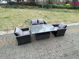 Fimous Rattan Outdoor Furniture Adjustable Rising Lifting Rectangle Dining Table Chairs Two Seater Love Sofa Sets 4 Seater