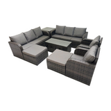 Fimous Rattan Garden Outdoor Furniture Set 3 Seater Sofa Reclining Chair Coffee Table with 4 Footstools Side Table Dark Grey Mixed