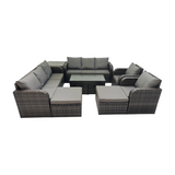 Fimous Rattan Garden Outdoor Furniture Set 3 Seater Sofa Reclining Chair Coffee Table with 4 Footstools Side Table Dark Grey Mixed