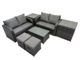 Fimous Outdoor Love Sofa Coffee Table Set Garden Rattan Furniture Set 6 Seater with 2 Small Stools 2 Side Tables Dark Grey