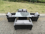 Fimous Rattan Outdoor Furniture Adjustable Rising Lifting Rectangle Dining Table Chairs Two Seater Love Sofa Sets 6 Seater