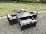 Fimous Rattan Outdoor Furniture Adjustable Rising Lifting Rectangle Dining Table Chairs Two Seater Love Sofa Sets 6 Seater
