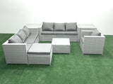 Fimous Wicker PE Rattan Sofa Garden Furniture Set with Armchair Square Coffee Table Big Footstool 2 Side Tables Light Grey Mixed