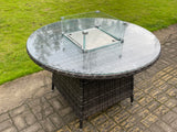 Fimous Rattan Garden Furniture Gas Fire Pit Round Dining Table Set Gas Heater And Dining Chairs 4 Seater