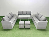 Fimous 11 Seat Outdoor PE Rattan Garden Furniture with Cushions 3 Seater Sofa 2 Small Stools Light Grey