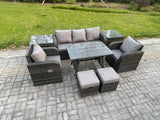 Fimous Outdoor Garden Furniture Sets 8 Pieces Wicker Rattan Furniture Sofa Sets with Rectangular Dining Table 2 Small Footstools 2 Side Tables