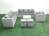 Fimous Wicker PE Rattan Sofa Garden Furniture Set with Armchair Square Coffee Table 2 Small Footstools Light Grey Mixed