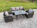 Fimous Rattan Wicker Garden Furniture Patio Conservatory Sofa Set with Rectangular Dining Table Reclining Chair 3 Seater Sofa