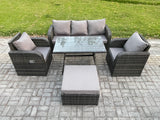 Fimous Rattan Wicker Garden Furniture Patio Conservatory Sofa Set with Rectangular Dining Table Reclining Chair 3 Seater Sofa Big Footstool