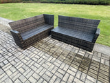 Fimous High Back Outdoor Garden Furniture Set Rattan Corner Sofa Dining Table Set With Armchairs 2 Small Footstools 10 Seater Dark Grey Mixed Left Corner