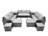 Fimous Garden Rattan Outdoor Furniture Set 13 Seater with 3 Seater Sofa 4 Stools 2 Side Tables Dark Grey