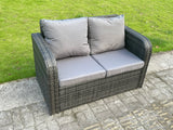 Fimous Rattan Outdoor Garden Furniture Sofa Set Gas Fire Pit Dining Table Gas Heater with Side Table Love Sofa Big Footstool Dark Grey Mixed