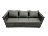 Fimous Outdoor Rattan Rectangular Coffee Table Corner Sofa Setss Garden Furniture Set with 2 Big Stools Dark Grey Mixed