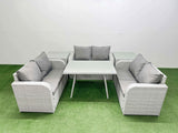 Fimous Rattan Garden Furniture Dining Set 6 seater Patio Rectangular Table Love Sofa Set with 2 Side Tables