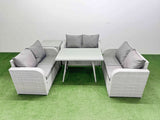 Fimous Rattan Garden Furniture Dining Set 6 seater Patio Rectangular Table Love Sofa Set with Side Table