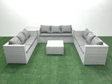 Fimous Rattan Garden Outdoor Furniture Set 9 Seater Rattan Garden Sofa Set with Side Table Light Grey Mixed