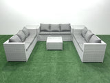 Fimous Rattan Garden Outdoor Furniture Set 9 Seater Rattan Garden Sofa Set with 2 Side Tables Light Grey Mixed