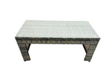 Fimous Outdoor Love Sofa Set 10 Seat Rattan Garden Furniture Set with Oblong Coffee Table 4 Stools 2 Side Table Dark Grey Mixed