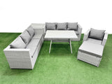 Fimous Outdoor Rattan Garden Furniture Dining Set 8 seater Patio Rectangular Table 3 Seater Sofa Armchair Set with Side Table Big Stool