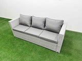 Fimous 9 Seat PE Rattan Lounge Sofa Set Outdoor Garden Furniture Set with Firepit Dining Table 3 Seater Sofa 2 Small Stools 2 Side Tables Light Grey