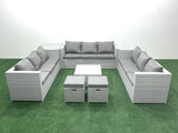 Fimous Rattan Garden Outdoor Furniture Set 11 Seater Rattan Garden Sofa Set with 2 Small Footstool Side Table Light Grey Mixed