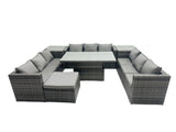 Fimous U Shape Rattan Gardern Furniture Dining Sofa Set Adjustable Rising Dining Table With 2 Side Coffee Table Extra Big Footstool