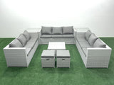 Fimous Rattan Garden Outdoor Furniture Set 11 Seater Rattan Garden Sofa Set with 2 Small Footstool 2 Side Tables Light Grey Mixed