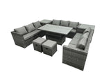 Fimous U Shape Rattan Gardern Furniture Dining Sofa Set Adjustable Rising Dining Table With 2 Side Coffee Table Extra 2 Stool