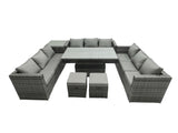 Fimous 11 Seater?Outdoor Rattan Sofa Set Lounge Adjustable Rising Lifting Side Tables Chairs Footstool Dark Grey Mixed