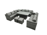 Fimous 11 Seater?Outdoor Rattan Sofa Set Lounge Adjustable Rising Lifting Side Tables Chairs Footstool Dark Grey Mixed