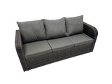 Fimous Outdoor Love Sofa 3 Seater Sofa Coffee Table Set Garden Rattan Furniture Set 7 Seater with 2 Small Stools 2 Side Tables Dark Grey